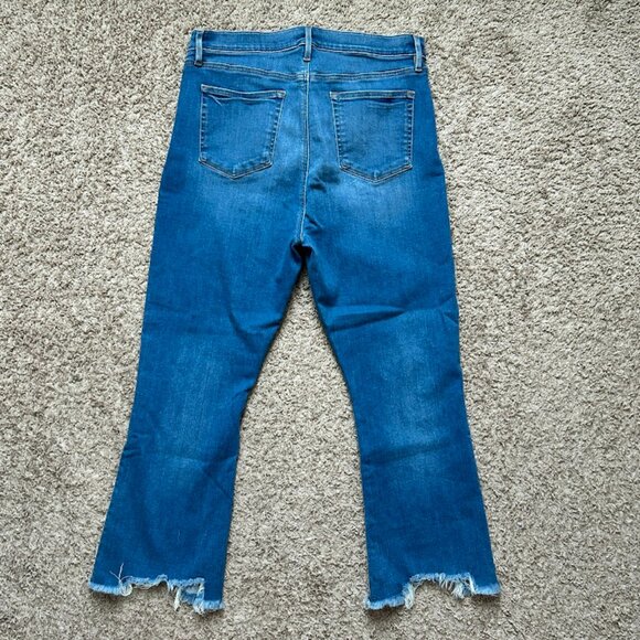 LOFT High Rise Kick Crop Jean - frayed hem, butterfly button / Size: 14 - Picture 7 of 10